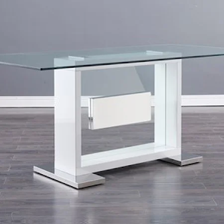 Contemporary Dining Table with Rectangular Base and Glass Top